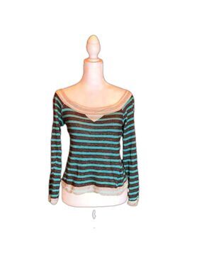 KIRRA Adorable Teal & Brown Striped Soft & Lightweight Sweatshirt Size S